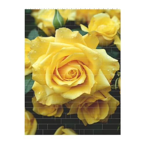 Anmutige gelbe Rose Blume Baustein-Puzzle Personalisierte Bausteine Block Puzzle Gebäude Familie Andenken DIY Ziegel Block Puzzles Valentinstag Geschenke für Wohnkultur Ziegel Puzzle von STVYUKL