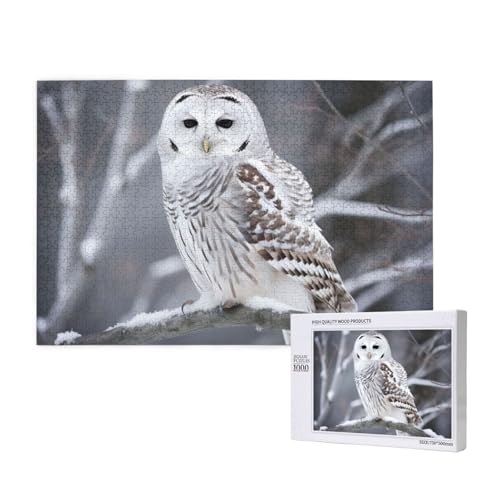 Winter-Puzzle, weiße Eule, 1000 Teile für Erwachsene, personalisiertes Holzpuzzle, Geschenke, moderne Wohnkultur, Wandkunst für Familie, Hochzeit, Freund von STVYUKL