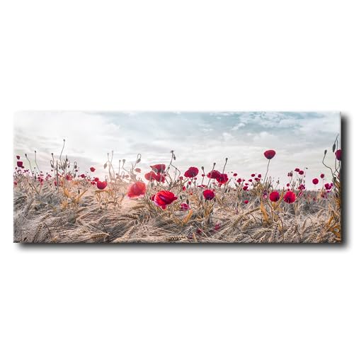Leinwandbild Poppies 60 x 150 cm - Rotes Mohnblumenfeld in voller Pracht - Natürliche Schönheit für Zuhause (AUFHÄNGFERTIG) - Atemberaubende Wanddekoration von STYLER