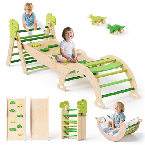 9-in-1 Klettergerüst Set mit Dinosaurier-Form: Indoor-Kletterdreieck, Kletterbogen mit Kissen, Rutsche und Dinosaurierauto, Holzkletterspielzeug, Klettergerüst für 1-6 Jahre 9-in-1 Klettergerüst Set mit Dinosaurier-Form: Indoor-Kletterdreieck, Kletterbogen mit Kissen, Rutsche und Dinosaurierauto, Holzkletterspielzeug, Klettergerüst für 1-6 Jahre von STYPLZ