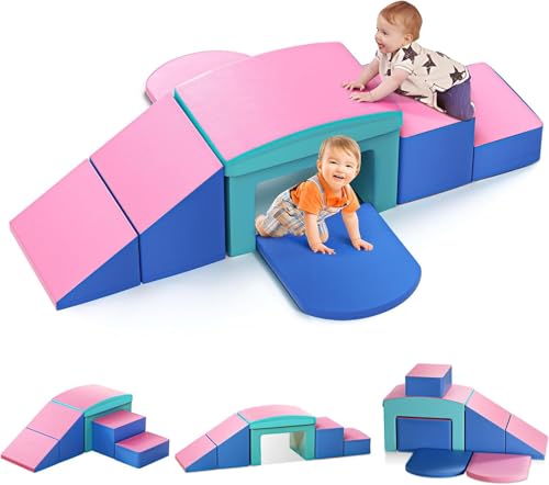 STYPLZ Kinder Schaumstoff bausteine 6 Grossbausteine Schaumstoffbausteine Bauklötze Riesenbausteine Schloss-Set, Mehrfarbig(6-teiliges Set – Rosa und Blau) von STYPLZ