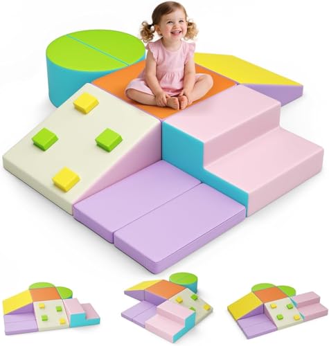 STYPLZ Kinder Schaumstoffbausteine, Indoor-Kletterblöcke, Kinderklettergerüste, Riesenbausteine zum Toben und Klettern, ((7- Schwamm + Lederetui – Macaron)) von STYPLZ