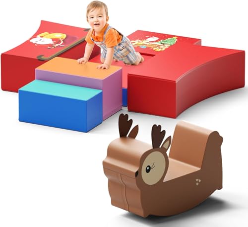 STYPLZ Kinder bällebad Schaumstoff bausteine 9 Grossbausteine Schaumstoffbausteine Bauklötze Riesenbausteine Schloss-Set, Mehrfarbig (7PCS, Weihnachts,Farbe) von STYPLZ