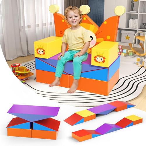 STYPLZ Kinder bällebad Schaumstoff bausteine 9 Grossbausteine Schaumstoffbausteine Bauklötze Riesenbausteine Schloss-Set, Mehrfarbig (8PCS, Löwensofa, Gelb) von STYPLZ
