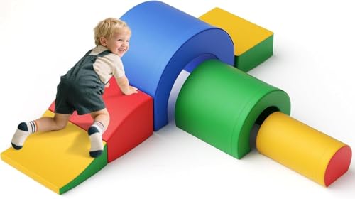 STYPLZ Schaumstoff-Kletterblöcke für Kleinkinder, 5-teilige Schaumstoffblöcke, mit Tunnel, doppelter Spaß, pädagogische Übungen, für den Kindergarten drinnen und draußen (5p-Regenbogen) von STYPLZ