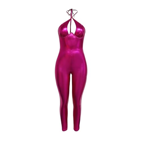 Damen-Lederkleid, Ärmellos, Neckholder, PU-Leder, Dessous, Sexy Katze, Cosplay-Kostüm (Color : Pink, Size : L) von SUABON