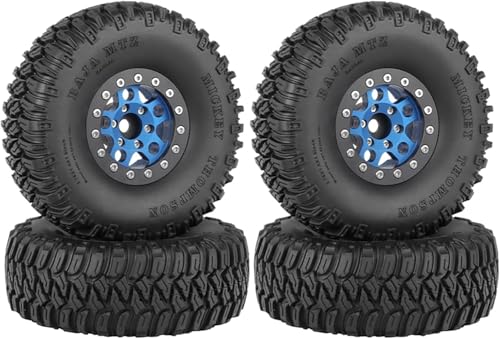RC Auto Reifen und Räder Set,SUAVER 4Stück 1.55 Inch Aluminiumlegierung Beadlock Radfelg 95mm Gummireifen für 1/10 RC Rock Crawler Auto Upgrade Teile für Tamiya Axial AX90069 D90 TF2 CC01 (BAU) von SUAVER