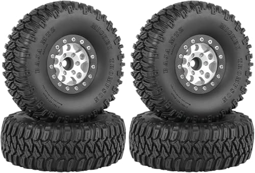 RC Auto Reifen und Räder Set,SUAVER 4Stück 1.55 Inch Aluminiumlegierung Beadlock Radfelg 95mm Gummireifen für 1/10 RC Rock Crawler Auto Upgrade Teile für Tamiya Axial AX90069 D90 TF2 CC01 (Silber) RC Auto Reifen und Räder Set,SUAVER 4Stück 1.55 Inch Aluminiumlegierung Beadlock Radfelg 95mm Gummireifen für 1/10 RC Rock Crawler Auto Upgrade Teile für Tamiya Axial AX90069 D90 TF2 CC01 (Silber) von SUAVER