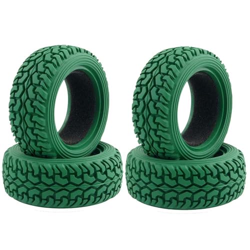SUAVER 4 Stück 75mm RC Reifen Rallye-Autoreifen aus Gummi,RC Gummireifen für 1:10 RC On Road Car Tamiya HSP HPI Kyosho 1/16 RC Rallye-Auto (Grün) von SUAVER