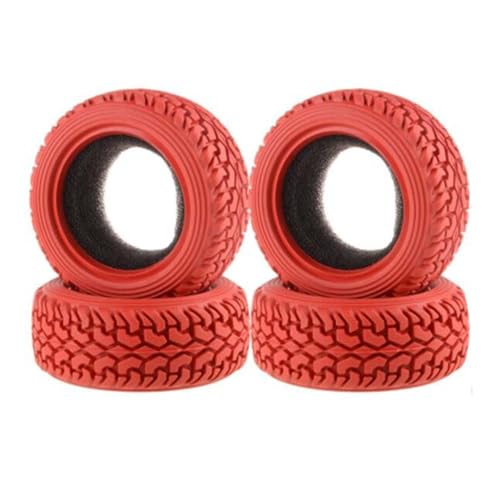 SUAVER 4 Stück 75mm RC Reifen Rallye-Autoreifen aus Gummi,RC Gummireifen für 1:10 RC On Road Car Tamiya HSP HPI Kyosho 1/16 RC Rallye-Auto (Rot) von SUAVER
