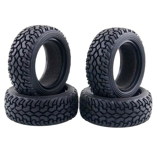 SUAVER 4 Stück 75mm RC Reifen Rallye-Autoreifen aus Gummi,RC Gummireifen für 1:10 RC On Road Car Tamiya HSP HPI Kyosho 1/16 RC Rallye-Auto (Schwarz) von SUAVER