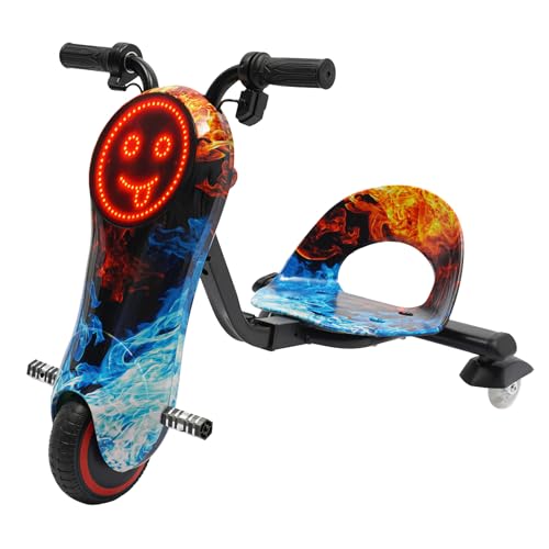 Kinder Elektro Driftscooter 180W 360 Grad Drift Scooter Elektro für Kinder 3 Geschwindigkeiten 12km/h Drift Trike 50kg Tragfähigkeit Drift Cart (Blau, Schwarz, Orange) von SUBKUDY