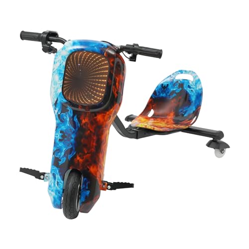 Kinder Elektro Driftscooter 250W 3 Geschwindigkeitsstufen 20km/h 360 Grad Drift Scooter Elektro für Kinder 6 LED Licht Farben Drift Trike 100kg Tragfähigkeit Drift Cart (Schwarz + Blau + Rot) von SUBKUDY