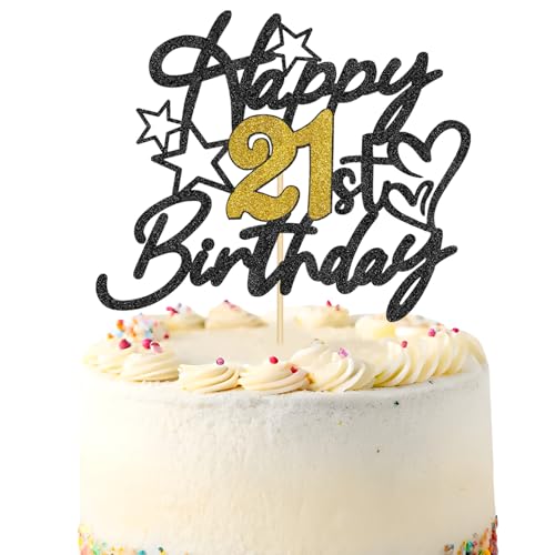 1 Stück Tortenaufsatz zum 21. Geburtstag, schwarz-goldener Glitzer-Tortenaufsatz „Happy 21st Birthday“, Tortendekoration zum 21. Geburtstag für Geburtstagspartys und Lebensmitteldekorationen 1 Stück Tortenaufsatz zum 21. Geburtstag, schwarz-goldener Glitzer-Tortenaufsatz „Happy 21st Birthday“, Tortendekoration zum 21. Geburtstag für Geburtstagspartys und Lebensmitteldekorationen von SUBTAVIK
