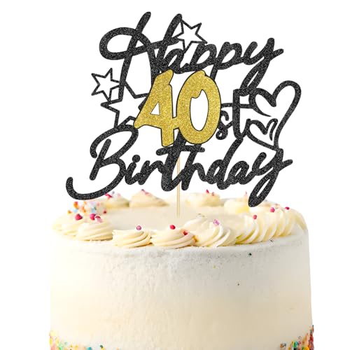 1 Stück Tortenaufsatz zum 40. Geburtstag, schwarz-goldener Glitzer-Kuchenaufsatz „Happy 40th Birthday“, Tortenaufsatz zum 40. Geburtstag, für Geburtstagspartys, Torten und Essensdekorationen 1 Stück Tortenaufsatz zum 40. Geburtstag, schwarz-goldener Glitzer-Kuchenaufsatz „Happy 40th Birthday“, Tortenaufsatz zum 40. Geburtstag, für Geburtstagspartys, Torten und Essensdekorationen von SUBTAVIK