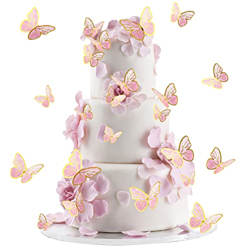 SUBTAVIK 30 Stücke Schmetterling Kuchen 3D Dekorationen Gemischte Größe Cupcake Topper für Geburtstag Hochzeit Party Essen (Rosa) von SUBTAVIK