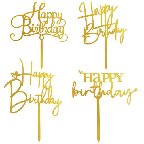 4 Stück Happy Birthday Tortenaufsätze, Acryl-Geburtstagstortenaufsätze, glitzernde Happy Birthday-Aufsätze, Tortendekorationen für Geburtstagspartys (4 Stile) von SUBTAVIK