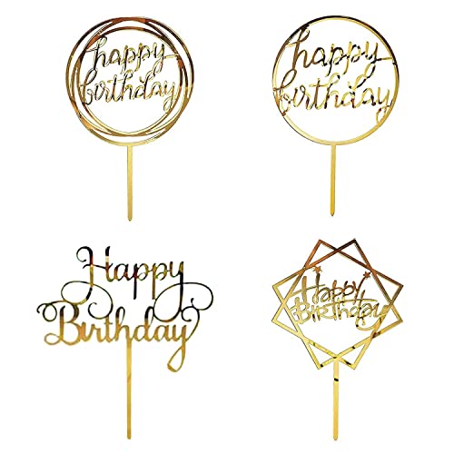 4 Stück Happy Birthday Tortenaufsatz, Acryl-Geburtstagstortenaufsatz Glitzer Happy Birthday Topper Kuchendekorationen Zubehör für verschiedene Geburtstagsfeiern Kuchendekoration (4 Stile von SUBTAVIK