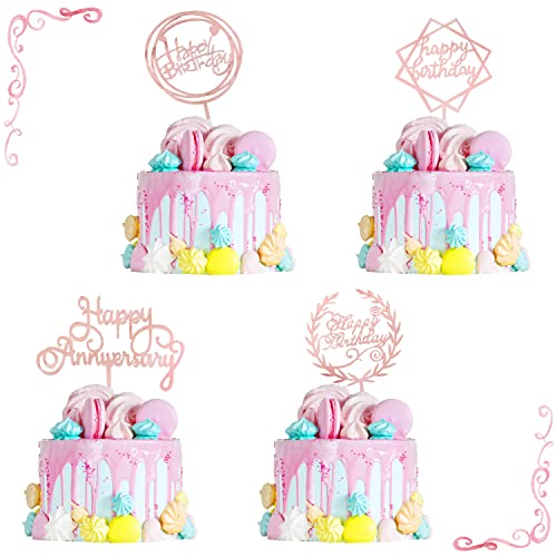 4 Stück Happy Birthday Tortenaufsatz, Acryl-Geburtstagstortenaufsatz Glitzer Happy Birthday Topper für verschiedene Geburtstagsparty-Kuchendekoration (4 Stile) von SUBTAVIK
