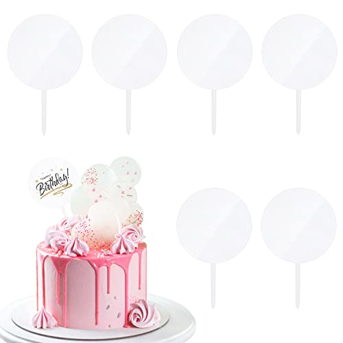 SUBTAVIK 6 Stück Blanko Acryl Kuchen Topper, Runde Cupcake Topper Blank, Kuchen Topper Stick DIY Acryl Topper Stick für Hochzeit Geburtstagsfeier von SUBTAVIK