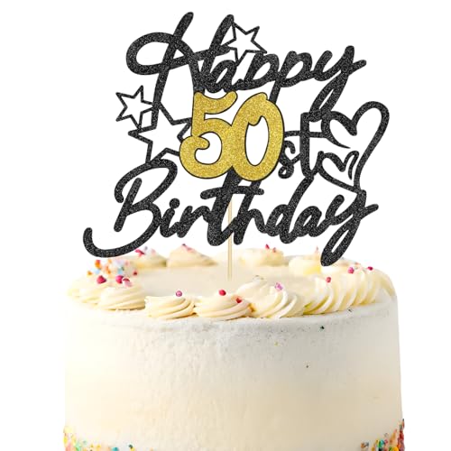 SUBTAVIK 1 Stück Tortenaufsatz zum 50. Geburtstag, schwarz-Goldener Glitzer-Kuchenaufsatz „Happy 50th Birthday“, Tortenaufsatz zum 50. Geburtstag, für Geburtstagspartys, Torten und Essensdekorationen SUBTAVIK 1 Stück Tortenaufsatz zum 50. Geburtstag, schwarz-Goldener Glitzer-Kuchenaufsatz „Happy 50th Birthday“, Tortenaufsatz zum 50. Geburtstag, für Geburtstagspartys, Torten und Essensdekorationen von SUBTAVIK