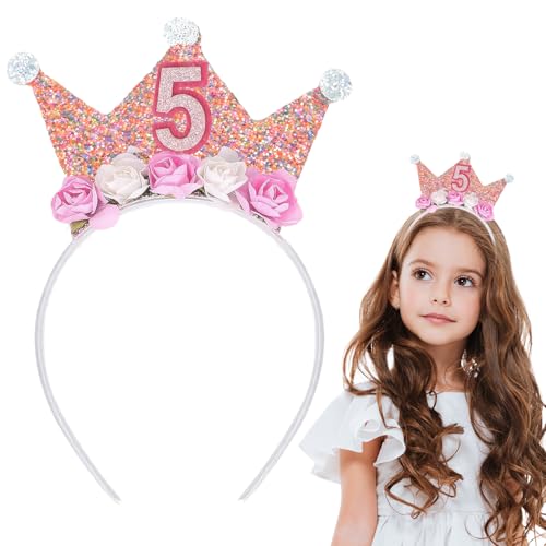 SUBTAVIK Geburtstagsstirnband, 5-jährige Geburtstagskrone, Baby-Geburtstagskrone, Stirnband, Mädchengeburtstagskrone mit Rosenblüten für Baby-Geburtstagsparty-Dekorationsgeschenk SUBTAVIK Geburtstagsstirnband, 5-jährige Geburtstagskrone, Baby-Geburtstagskrone, Stirnband, Mädchengeburtstagskrone mit Rosenblüten für Baby-Geburtstagsparty-Dekorationsgeschenk von SUBTAVIK