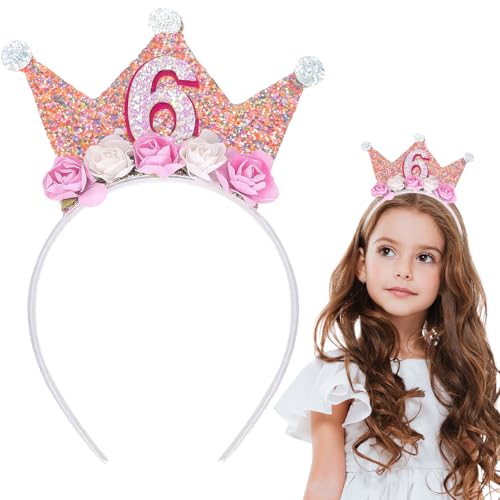 SUBTAVIK Geburtstagsstirnband, 6-jährige Geburtstagskrone, Baby-Geburtstagskrone, Stirnband, Mädchengeburtstagskrone mit Rosenblüten für Baby-Geburtstagsparty-Dekorationsgeschenk SUBTAVIK Geburtstagsstirnband, 6-jährige Geburtstagskrone, Baby-Geburtstagskrone, Stirnband, Mädchengeburtstagskrone mit Rosenblüten für Baby-Geburtstagsparty-Dekorationsgeschenk von SUBTAVIK