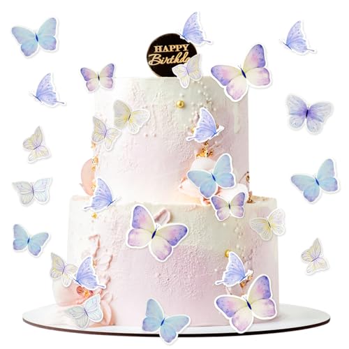 SUBTAVIK Schmetterlings-Tortendeko, 30 Stück Schmetterlings-Tortenaufsätze, Verschiedene Größen, Schmetterlings-Cupcake-Picker, für Hochzeitsfeiern, Tortenwände, Party-Dekorationen (blau) von SUBTAVIK