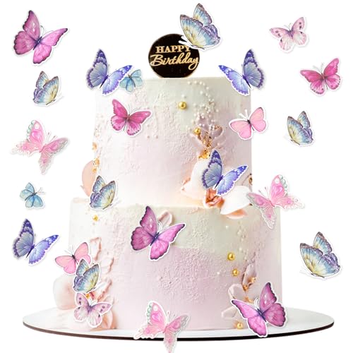 SUBTAVIK Schmetterlings-Tortendeko, 30 Stück Schmetterlings-Tortenaufsätze, Verschiedene Größen, Schmetterlings-Cupcake-Picker, für Hochzeitsfeiern, Tortenwände, Party-Dekorationen (bunt) von SUBTAVIK