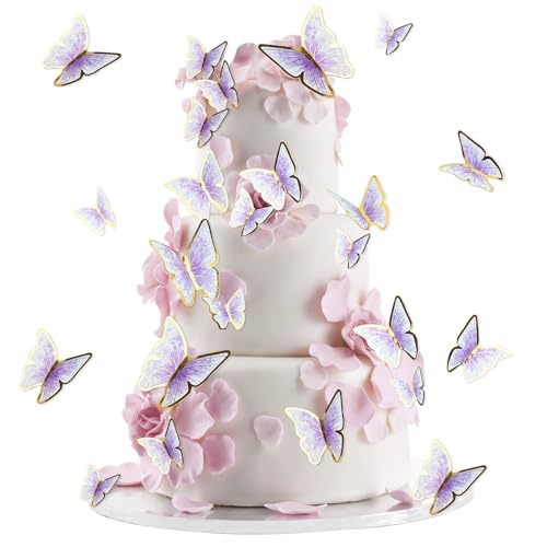 SUBTAVIK Schmetterlings-Tortendeko, 30 Stück Schmetterlings-Tortenaufsätze, Verschiedene Größen, Schmetterlings-Cupcake-Picker, für Hochzeitsfeiern, Tortenwände, Party-Dekorationen (lila) von SUBTAVIK