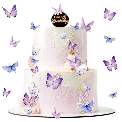 Schmetterlings-Kuchendekorationen, 3D-Schmetterlings-Kuchenaufsätze, Schmetterlings-Cupcake-Aufsätze für Geburtstag, Hochzeit, Party, Kuchen, Lebensmitteldekoration, Wandparty, 30 Stück (lila) von SUBTAVIK