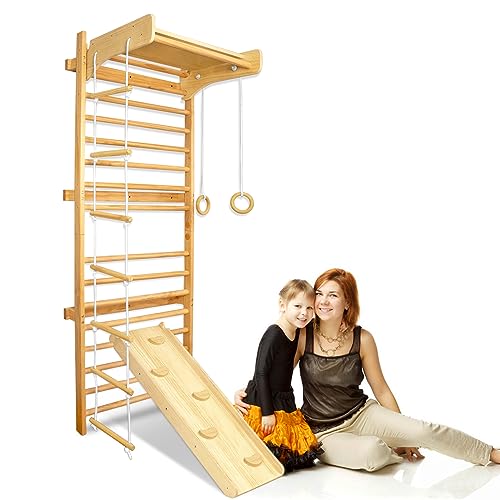 SUBTLETY Freistehende Kletterwände für Kinder 5-in-1 Holz Klettergerüst Indoor Sprossenwand inkl. Turnringe Holzplanke Kletterseil & Rutsche Heimsportgerät Lernspielzeug Tragfähigkeit bis 100KG SUBTLETY Freistehende Kletterwände für Kinder 5-in-1 Holz Klettergerüst Indoor Sprossenwand inkl. Turnringe Holzplanke Kletterseil & Rutsche Heimsportgerät Lernspielzeug Tragfähigkeit bis 100KG von SUBTLETY