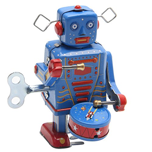 SUCHUANGUANG Retro Uhrwerk Aufziehen Metall Walking Roboter Spielzeug Vintage Sammler Kinder Geschenk Eisen Roboter Blau Weißblech von SUCHUANGUANG