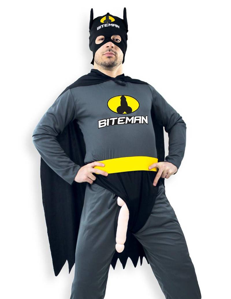 Biteman Herrenkostüm mit Maske, Umhang und Gürtel schwarz von SUD TRADING