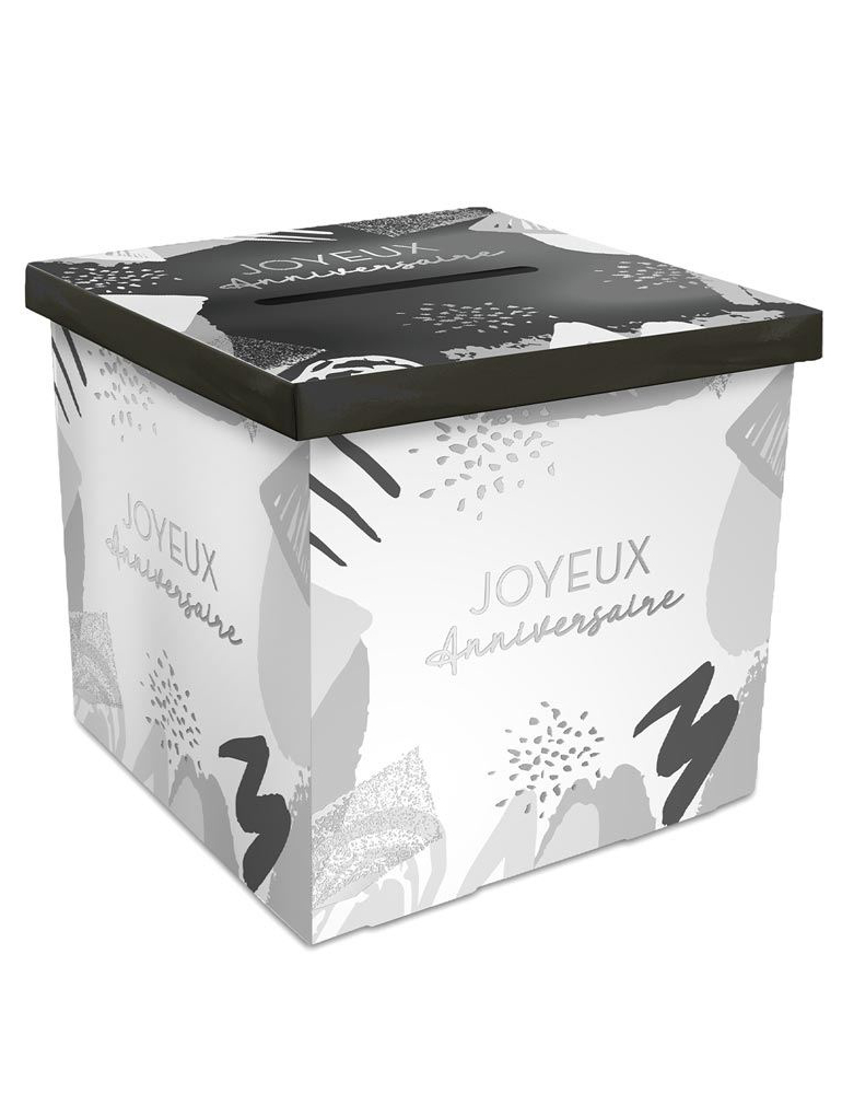 Box mit Schlitz Partydeko Happy Birthday 20 x 20 x 20 cm silber-weiß von SUD TRADING
