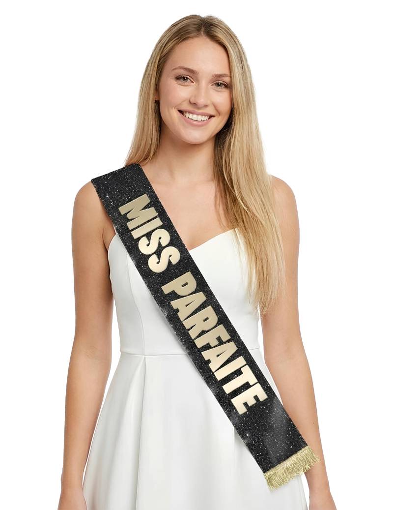 Schärpe Miss Perfect Glitzer für Erwachsene Schwarz-Gold von SUD TRADING