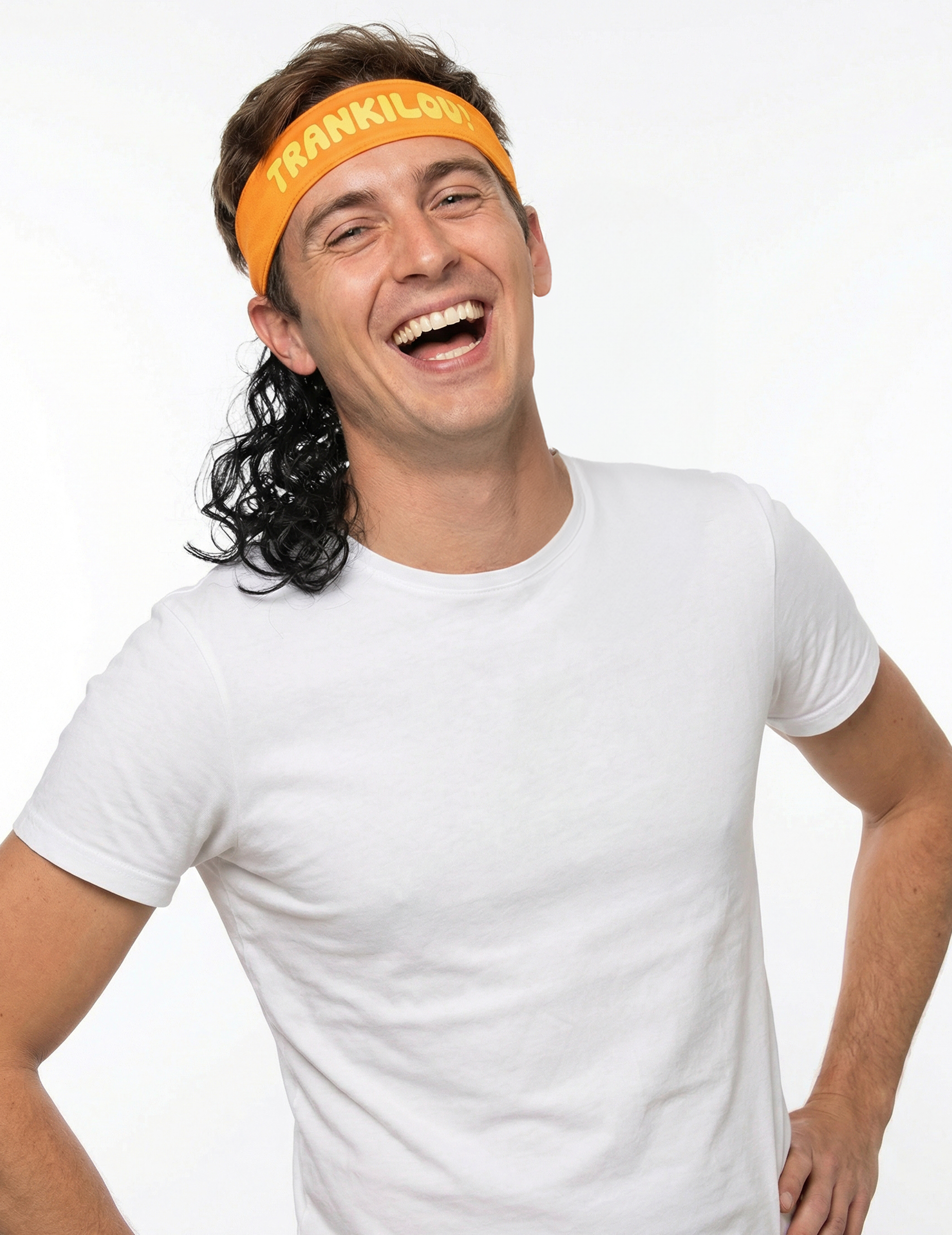 Trankilou Vokuhila Perücke mit Stirnband für Erwachsene, orange Trankilou Vokuhila Perücke mit Stirnband für Erwachsene, orange von SUD TRADING