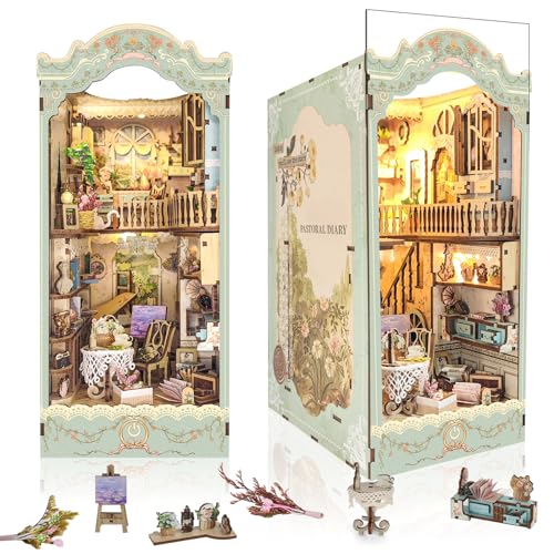 DIY Book Nook Kit, 3D Wooden Puzzles Bookshelf Insert Decor with LED Countryside Diary von SUDOPOR