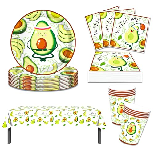 37 Stück Avocado-Geschirr-Party-Set, Obst-Avocado-Partyzubehör, Enthält Tischtücher Pappteller Papierservietten Pappbecher, für Kindergeburtstagsparty, Avocado-Party, Obst-Themenparty (8 Gäste) von SUEHBEXF