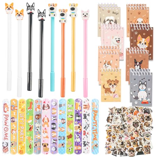 78Pcs Hunde Party Mitgebsel, Hunde Party Geschenkset mit Hunde-Figuren Stiften, Mini-Notizblöcke, Hunde Slap-Armbänder, Hundeaufkleber, Hunde Geburtstagsparty Zubehör, Kinder Give Aways Gastgeschenke von SUEHBEXF