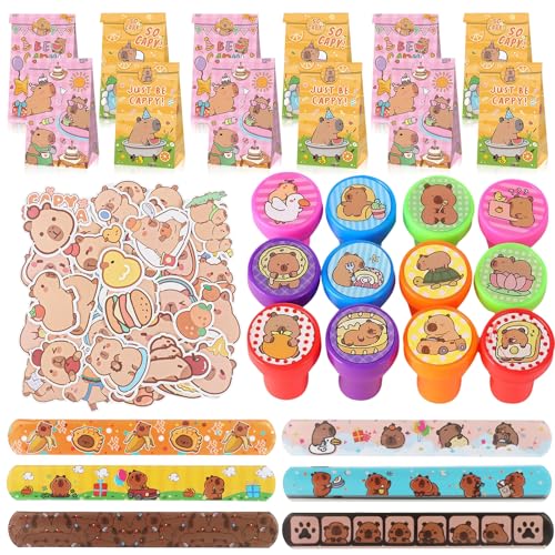 86Pcs Capybara Party Mitgebsel, 12Pcs Slap Armbänder Clap Bracelets, 12Pcs Schlüsselanhänger, 50Pcs Capybara Aufkleber, 12Pcs Stempel Kinder, Kindergeburtstag Geschenk, Capybara Geburtstagkinder Deko 86Pcs Capybara Party Mitgebsel, 12Pcs Slap Armbänder Clap Bracelets, 12Pcs Schlüsselanhänger, 50Pcs Capybara Aufkleber, 12Pcs Stempel Kinder, Kindergeburtstag Geschenk, Capybara Geburtstagkinder Deko von SUEHBEXF