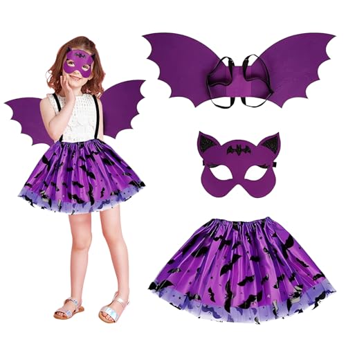 SUFANG 3Tlg. Fledermaus Kostüm Mädchen Fledermaus Maske mit Fledermausflügel und Tutu Fledermaus Kostüm Kinder Fledermaus Flügel Kostüm Fledermauskostüm für Karneval Cosplay Halloween SUFANG 3Tlg. Fledermaus Kostüm Mädchen Fledermaus Maske mit Fledermausflügel und Tutu Fledermaus Kostüm Kinder Fledermaus Flügel Kostüm Fledermauskostüm für Karneval Cosplay Halloween von SUFANG