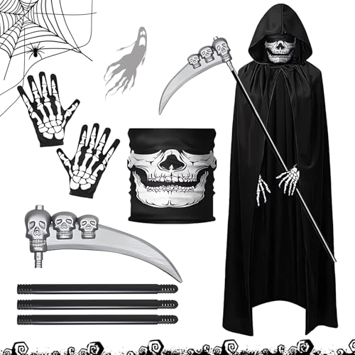 SUFANG Sensenmann Kostüm Mit Kapuze, Schädelmaske, Sense und Skelett Handschuhe - Grim Reaper Umhang für Erwachsene - Schwarz für Herren und Damen - Party, Karneval, Cosplay SUFANG Sensenmann Kostüm Mit Kapuze, Schädelmaske, Sense und Skelett Handschuhe - Grim Reaper Umhang für Erwachsene - Schwarz für Herren und Damen - Party, Karneval, Cosplay von SUFANG