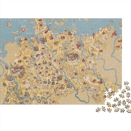 Alte Karte Puzzle 1000 Teile Schwer Puzzle Spielzeug Lernspiel Impossible Oldtimer-Karte Herausforderungsspielzeug Für Erwachsene Und Kinder Ab 12 Jahren 1000pcs (75x50cm) von SUFFERBOW