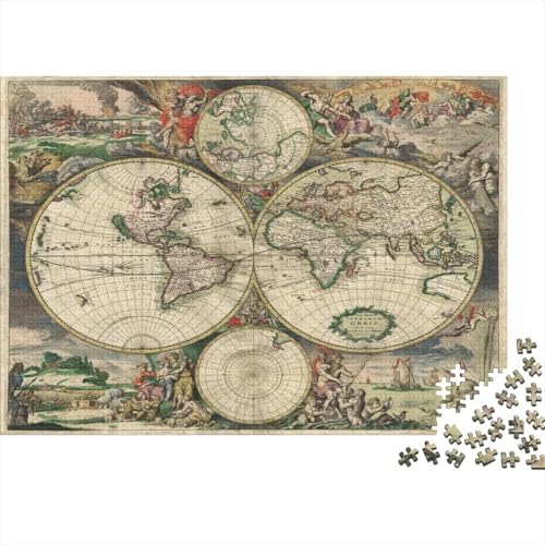 Alte Karte Puzzles 1000 Teile Schwer Puzzle Spielzeug Lernspiel Impossible Weinlese-Karte Herausforderung Spielzeug Für Erwachsene Kinder 1000pcs (75x50cm) von SUFFERBOW