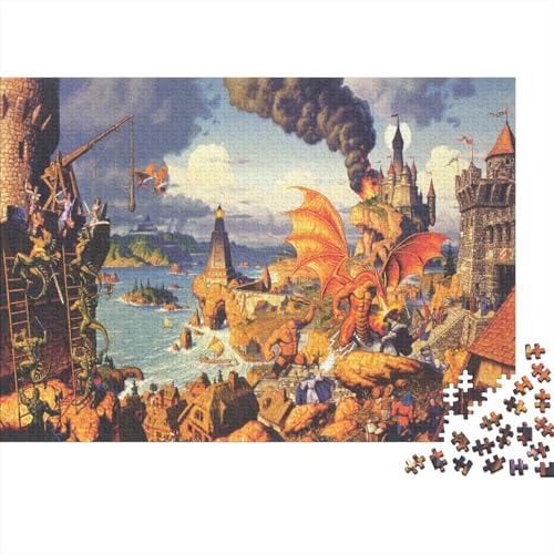 Die Invasion des Monsters Puzzles 1000 Teile Schwer Puzzle Spielzeug Lernspiel Impossible Mittelalterlich Herausforderung Spielzeug Für Erwachsene Und Kinder in Bewährter 1000pcs (75x50cm) von SUFFERBOW