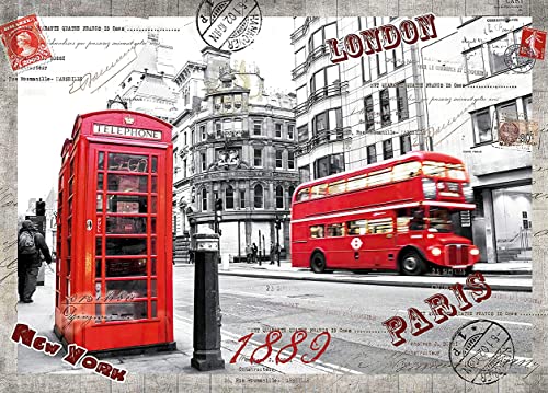 Puzzle 1000 Teile für Erwachsene Mini Puzzles Londoner Busse und Telefonzellen Teenager Kinder Familie Herausfordernde Spiele Unterhaltung Spielzeug Geschenke 52 * 38 cm von SUGOO