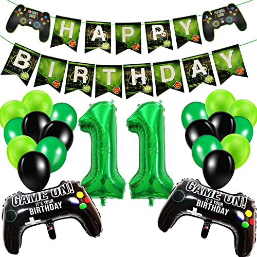 Geburtstagsdeko Jungen 11 Jahre, Gamer Deko Geburtstag, Happy Birthday Girlande Banner Deko Junge, Gamecontroller Luftballons Schwarz Grün Ballons Set für Kinder Videospiel Thema Party Zubehör Geburtstagsdeko Jungen 11 Jahre, Gamer Deko Geburtstag, Happy Birthday Girlande Banner Deko Junge, Gamecontroller Luftballons Schwarz Grün Ballons Set für Kinder Videospiel Thema Party Zubehör von SUHANIOP