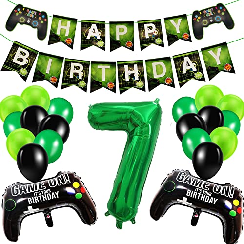 Geburtstagsdeko Jungen 7 Jahre, Gamer Deko Geburtstag, Happy Birthday Girlande Banner Deko Junge, Gamecontroller Luftballons Schwarz Grün Ballons Set für Kinder Videospiel Thema Party Zubehör Geburtstagsdeko Jungen 7 Jahre, Gamer Deko Geburtstag, Happy Birthday Girlande Banner Deko Junge, Gamecontroller Luftballons Schwarz Grün Ballons Set für Kinder Videospiel Thema Party Zubehör von SUHANIOP