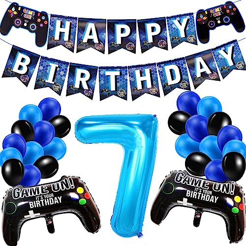Geburtstagsdeko Jungen 7 Jahre, Gamer Deko Geburtstag Luftballons 7 Junge, Happy Birthday Banner 7 Deko Junge, Gamecontroller Luftballons Schwarz Blaue Ballons Set für Kinder Videospiel Party Zubehör Geburtstagsdeko Jungen 7 Jahre, Gamer Deko Geburtstag Luftballons 7 Junge, Happy Birthday Banner 7 Deko Junge, Gamecontroller Luftballons Schwarz Blaue Ballons Set für Kinder Videospiel Party Zubehör von SUHANIOP